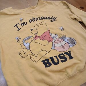 Disney Yellow Winnie the Pooh Sweatshirt Womens M Obviously Busy Crewneck Gold